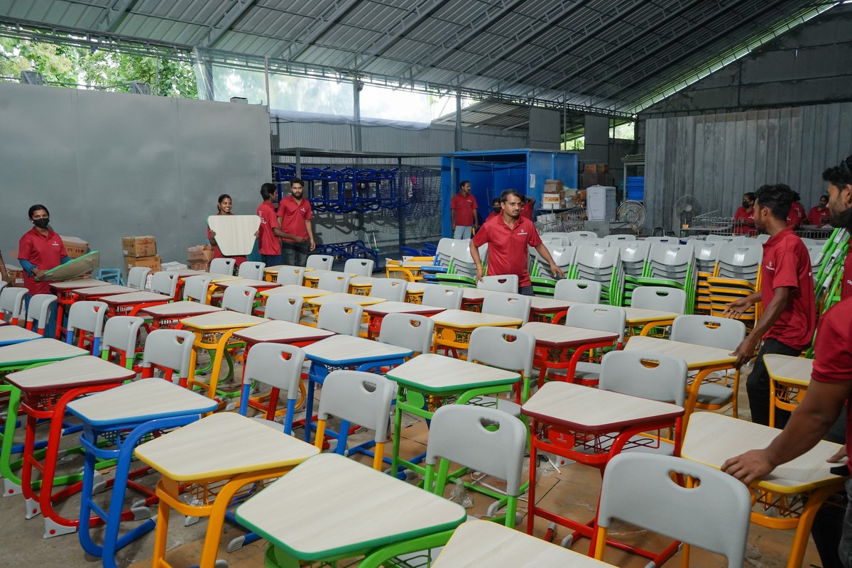 Finished classroom furniture checked before dispatch