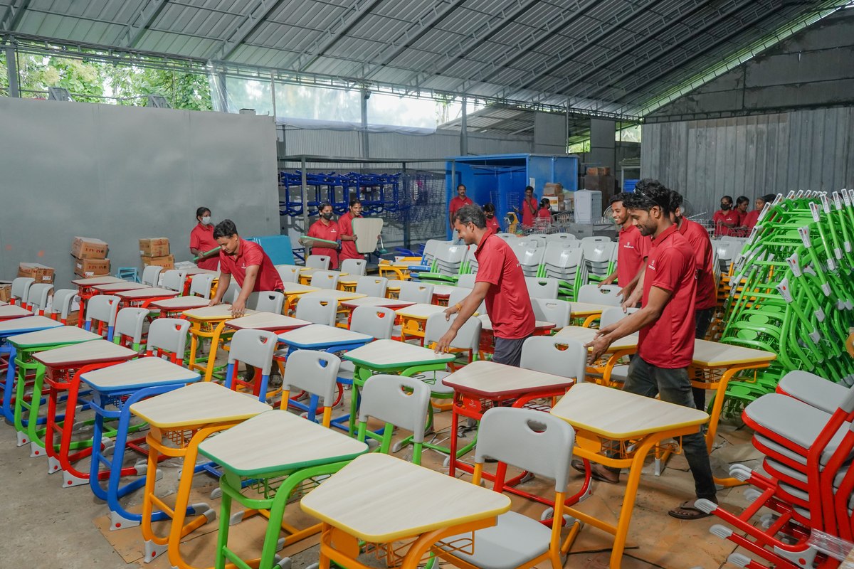 The production floor during a school furniture run