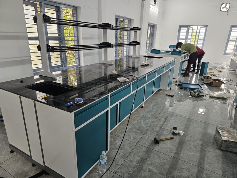 Laboratory bench run being fitted on site