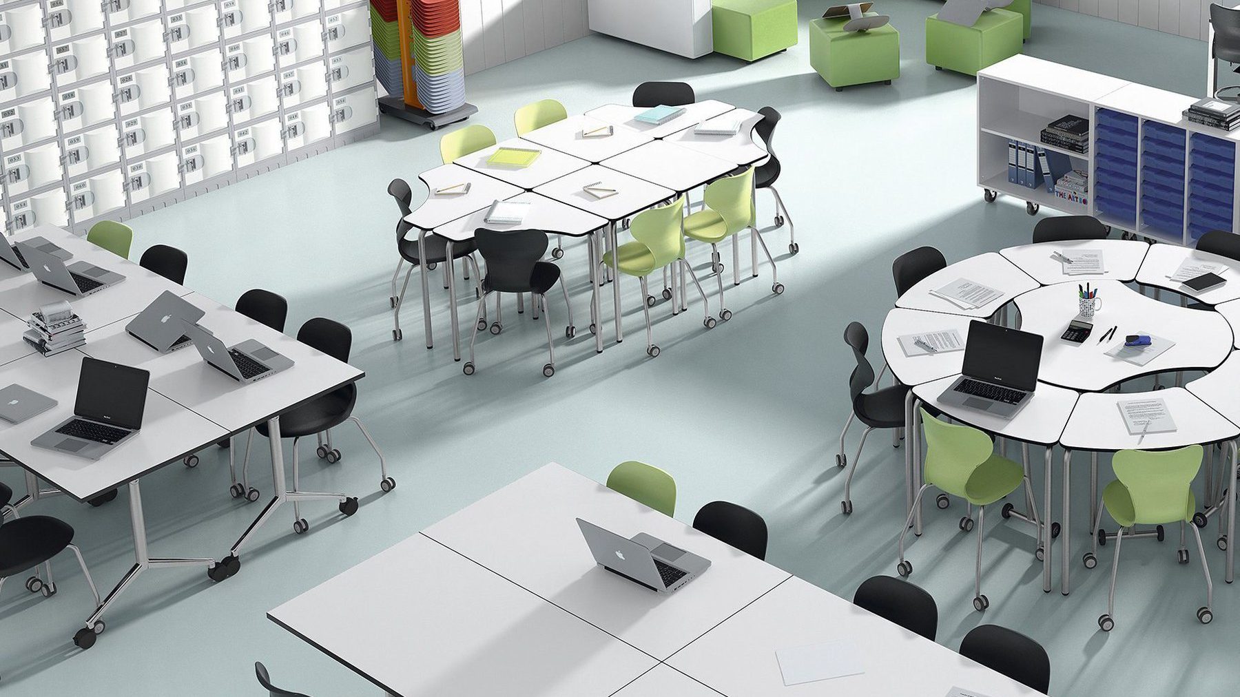 A modern, flexible learning space furnished by STEELwud