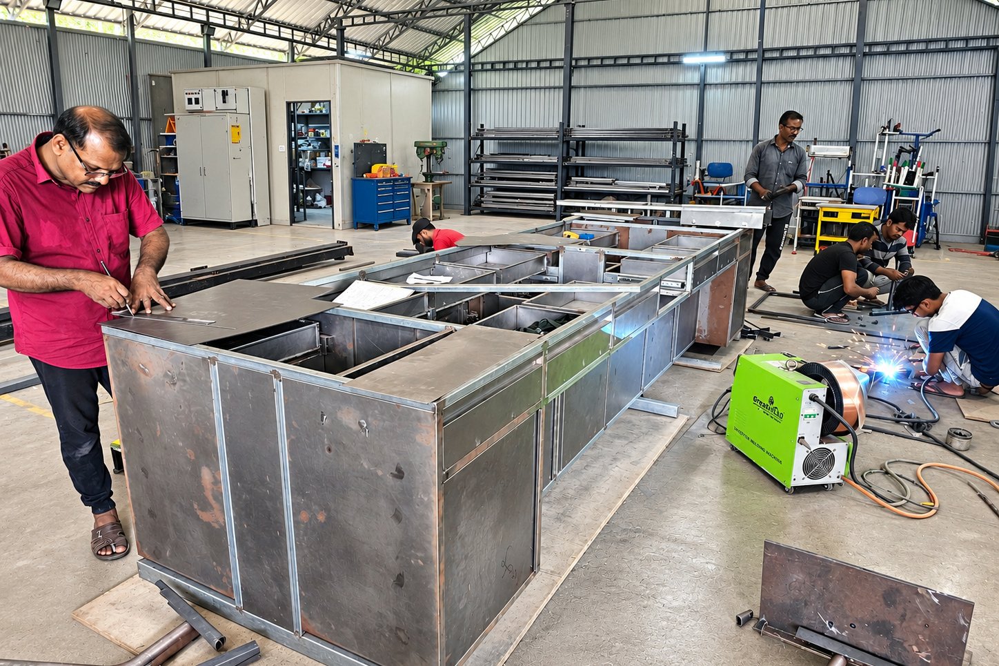Welding a laboratory bench carcass on the STEELwud shop floor